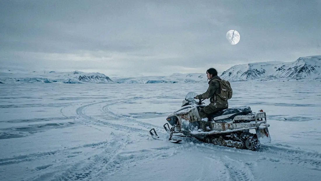 A survivor crossing a vast snowfield in Permafrost